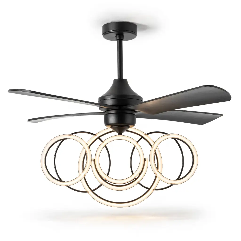 BEINEIJIE 48" Retractable-Blade Ceiling Fan with LED Ring Chandelier, Remote & App